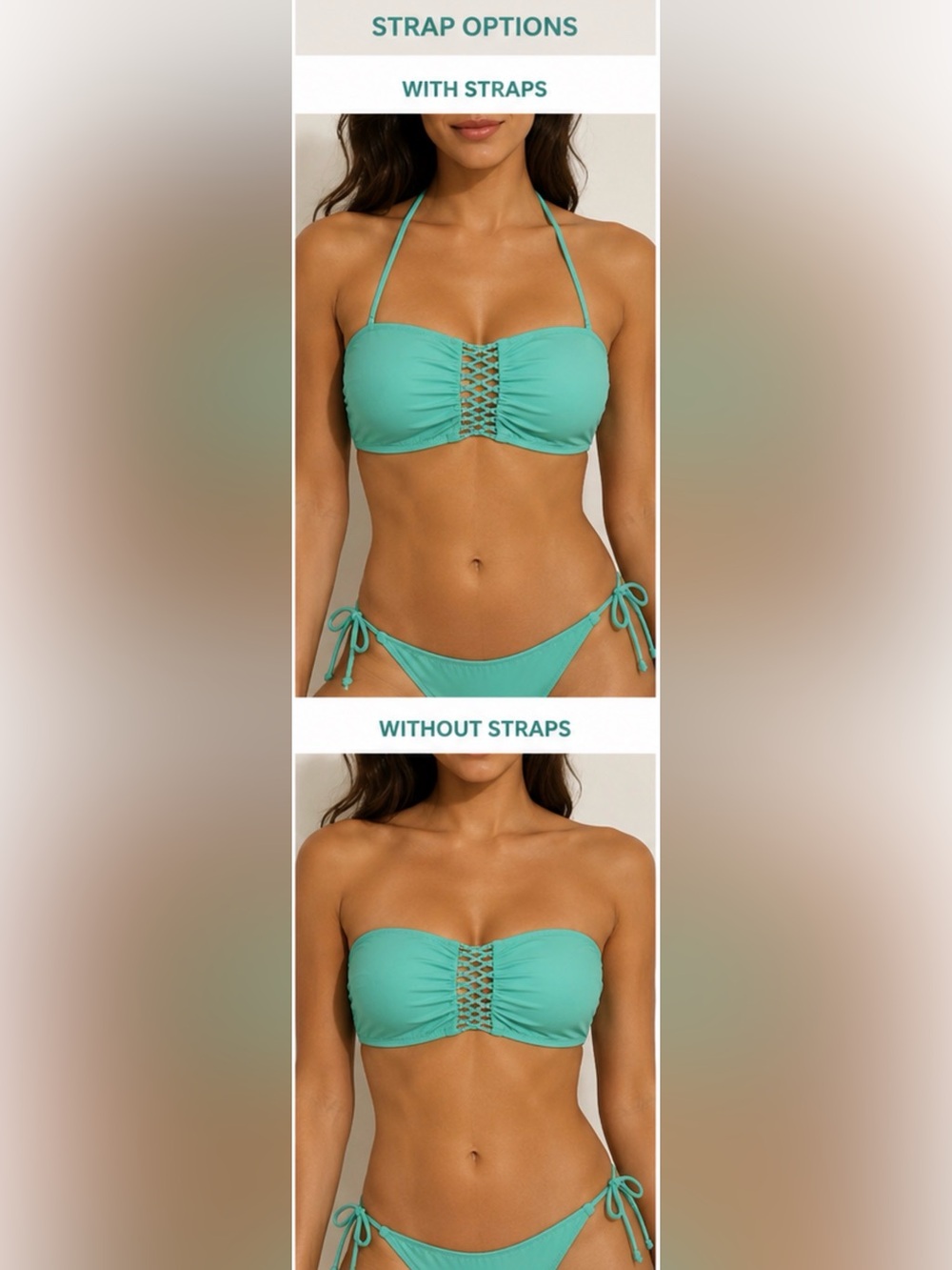 VS Mint Green Bandeau Lace-Up Bikini ➕ FREE addition top! (size S/M/L) - Picture 3 of 16